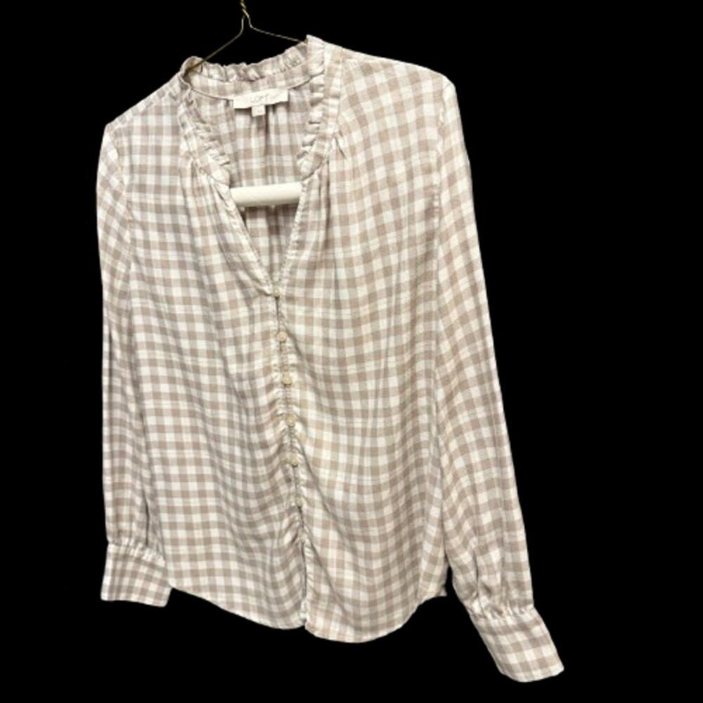 🎉HP!🎉LOFT Shimmer Plaid V-Neck Blouse (Size L) - Picture 5 of 10